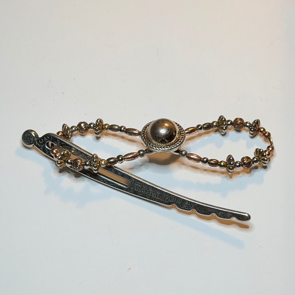 Lilla Rose Flexi‎ Clip Mixed Metal Beaded Hair Accessory Silver Gold Tone Large